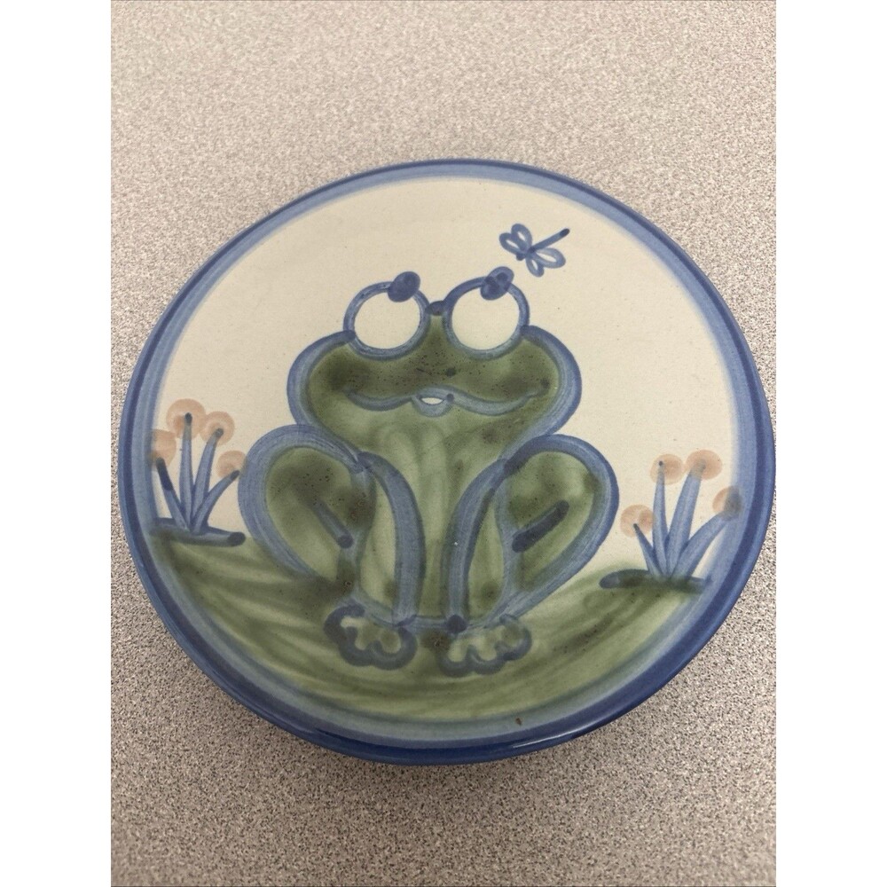 Vintage M.A. Hadley Pottery Blue FROG 6” Bread & Butter Plate, EUC